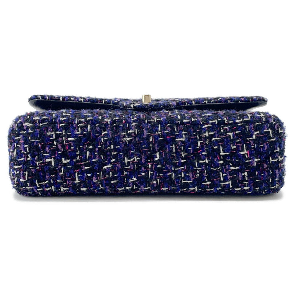 CHANEL Matelasse Double Flap ChainShoulder Purple/BlackA01112 Tweed Size 25