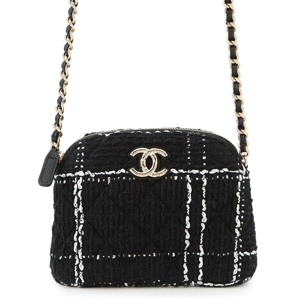 CHANEL Matelasse CC Logo Chainshoulder Novelty Black Tweed