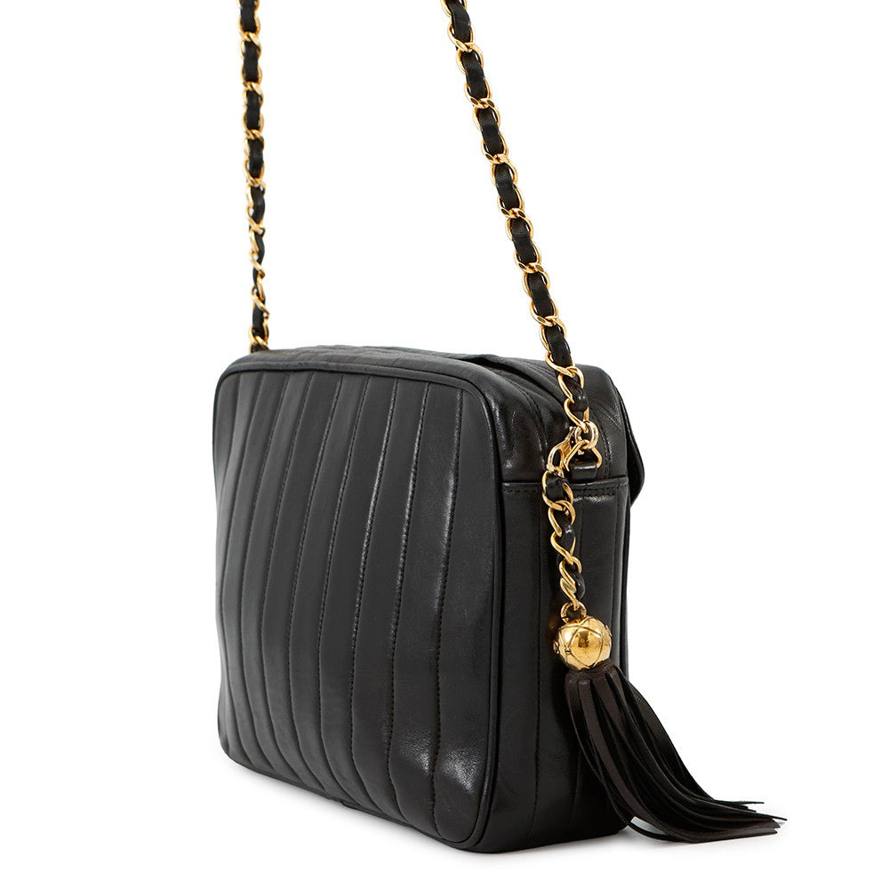 CHANEL Mademoiselle Chain Shoulder Bag with Tassel Bag Charm Black Lambskin