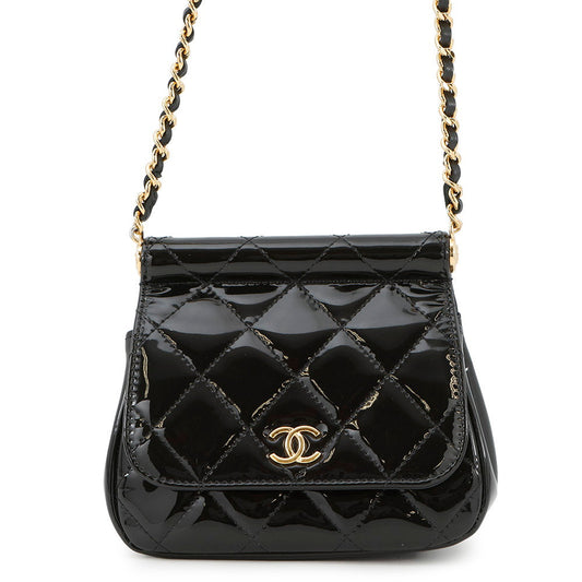 CHANEL Matelasse Mini Chain Shoulder Bag BlackAP3005 Patent Leather
