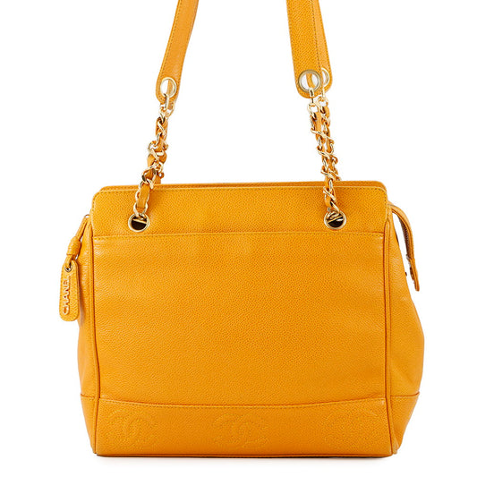 CHANEL Triple Coco Tote Bag Yellow Caviar Leather