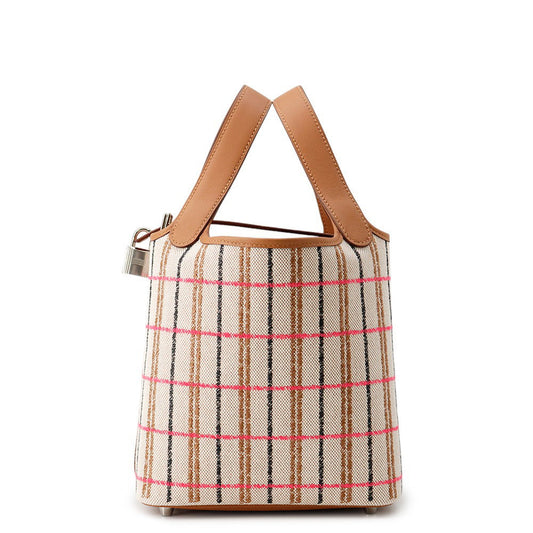 HERMES Picotin Lock Blanket Gold/Ecru/Fauve/Rose Pop Toile H Swift Leather Size PM