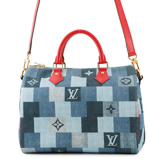LOUIS VUITTON Speedy Bandouliere Blue/RedM45041 Monogram Denim Size 30
