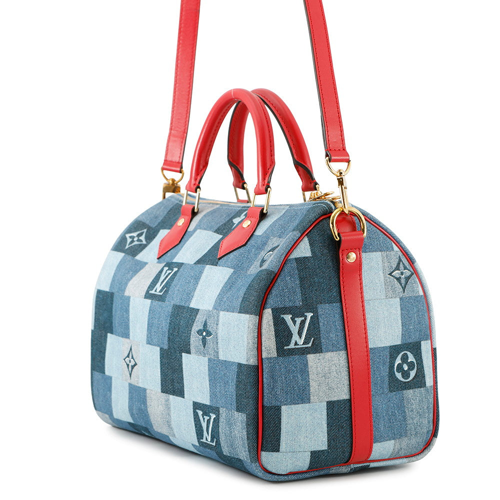 LOUIS VUITTON Speedy Bandouliere Blue/RedM45041 Monogram Denim Size 30