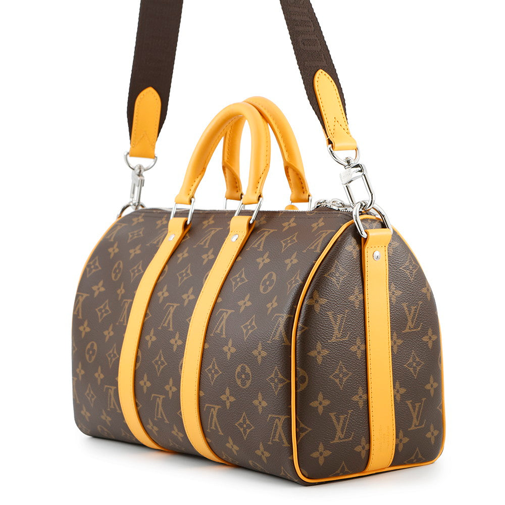 LOUIS VUITTON Keepall Bandouliere Saffron YellowM13201 Monogram Macassar Canvas Size 35