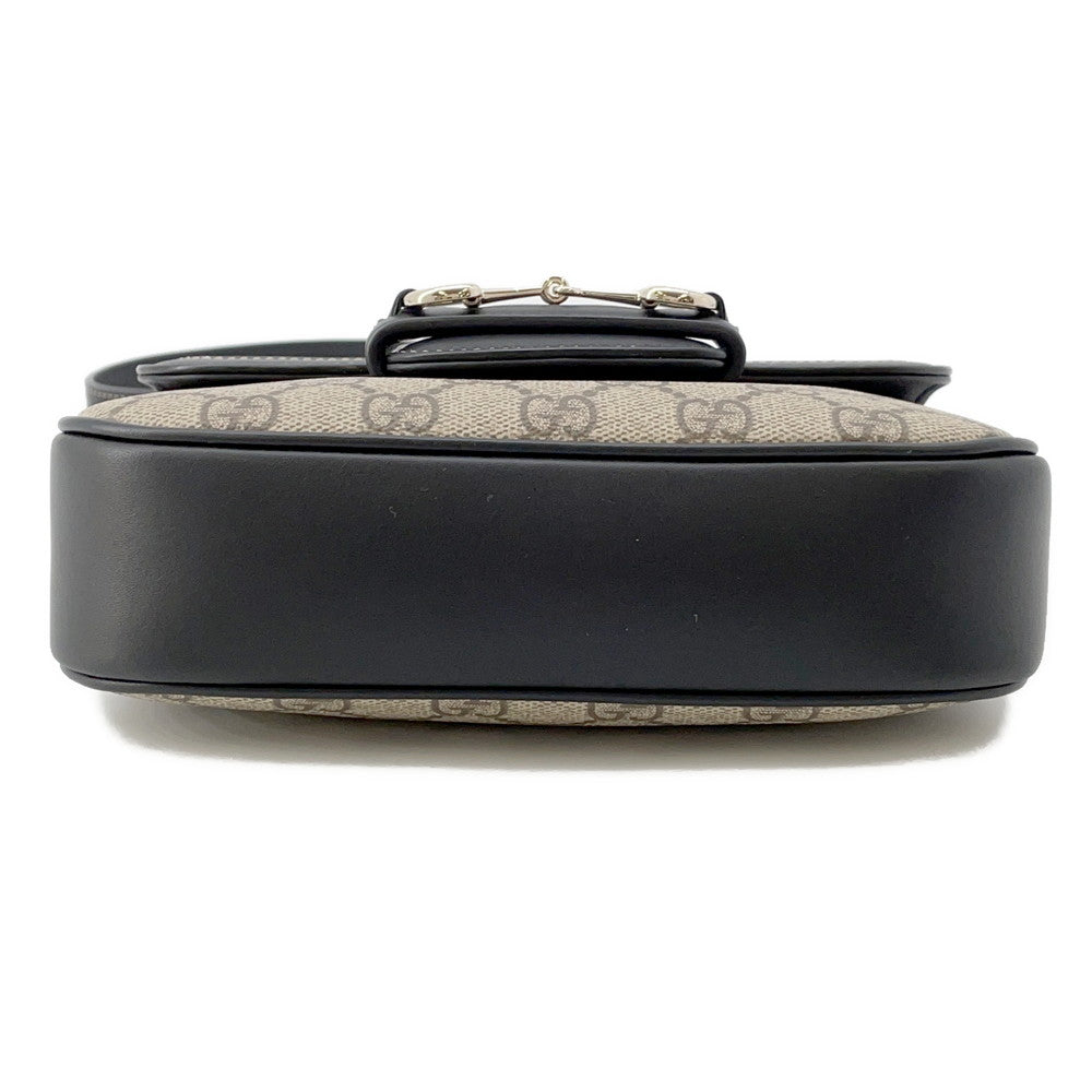 GUCCI GG Supreme Horsebit 1955 Soft Shoulder Bag Beige/Black815205 PVC Leather Size Small