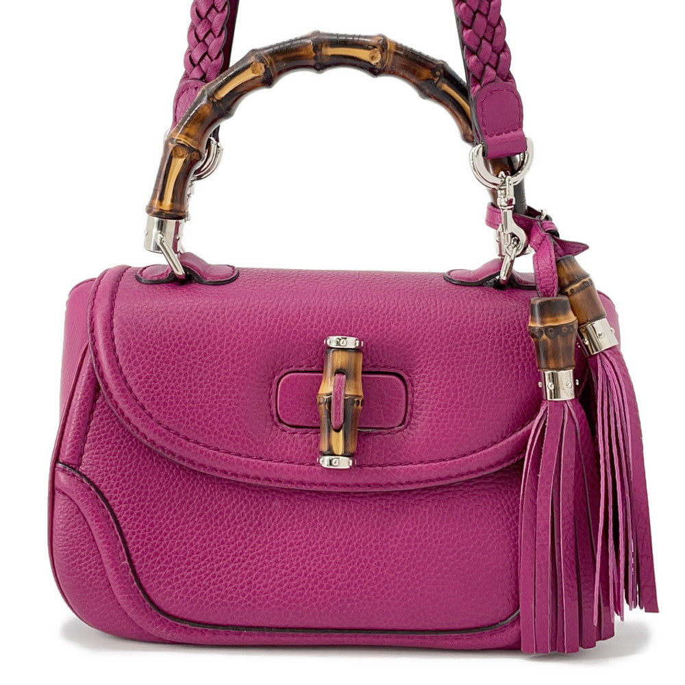 GUCCI Bamboo 2WAY Handbag Purple240242 Leather