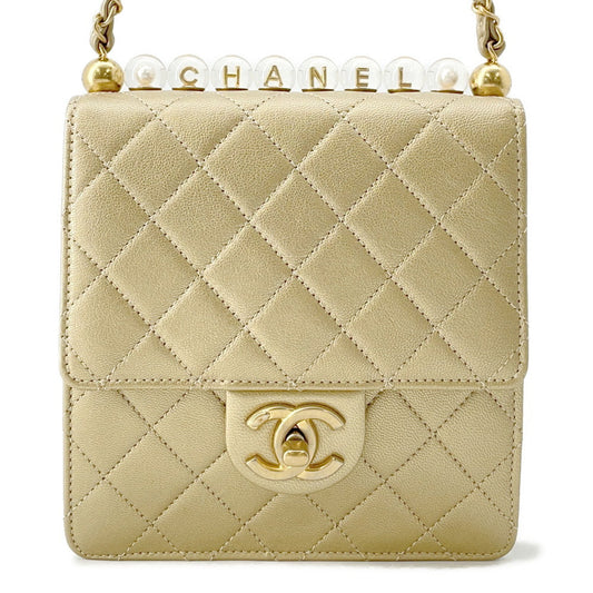 CHANEL Matelasse Clear Pearl Shoulder Bag GoldAS0584 Goatskin Leather