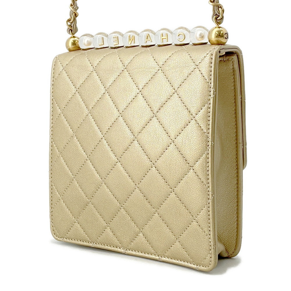 CHANEL Matelasse Clear Pearl Shoulder Bag GoldAS0584 Goatskin Leather