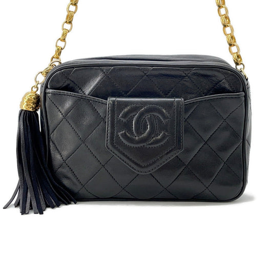 CHANEL Matelasse ChainShoulder Fringe Black Lambskin