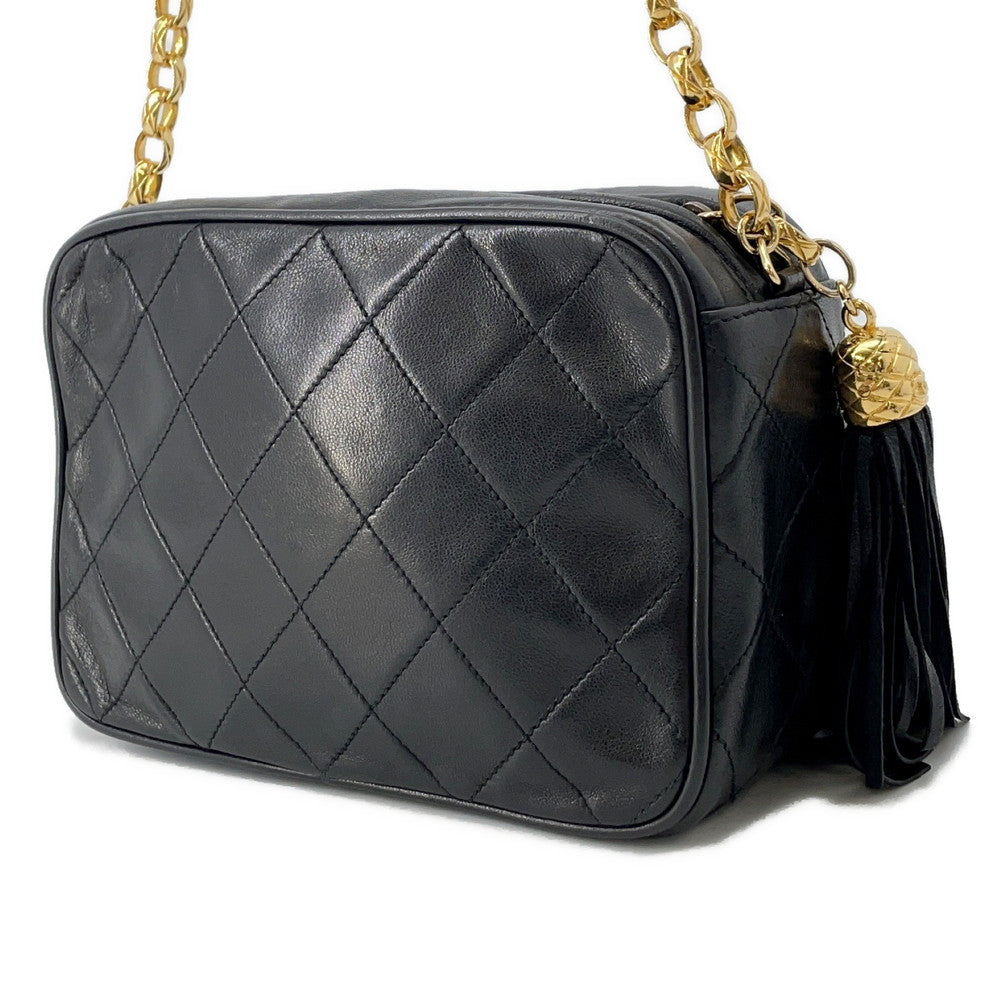 CHANEL Matelasse ChainShoulder Fringe Black Lambskin