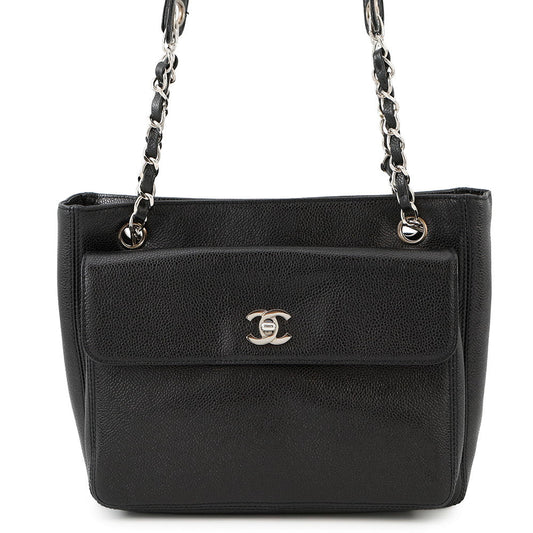 CHANEL ChainShoulderTote Bag Black Caviar Leather