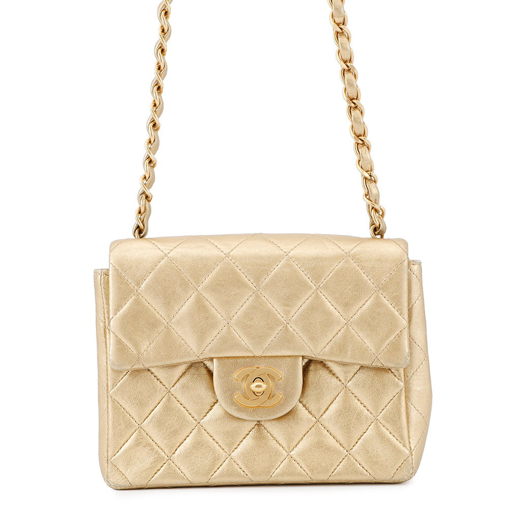 CHANEL Mini Matelasse ChainShoulder Bag GoldA01115 Lambskin Size 18
