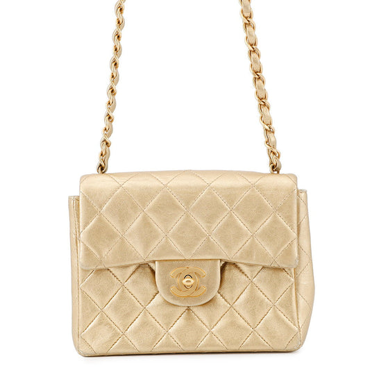 CHANEL Mini Matelasse ChainShoulder Bag GoldA01115 Lambskin Size 18