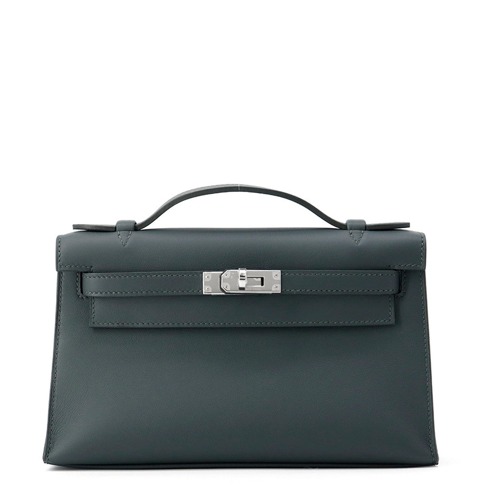 HERMES PochetteKelly Vert Mangrove Swift Leather