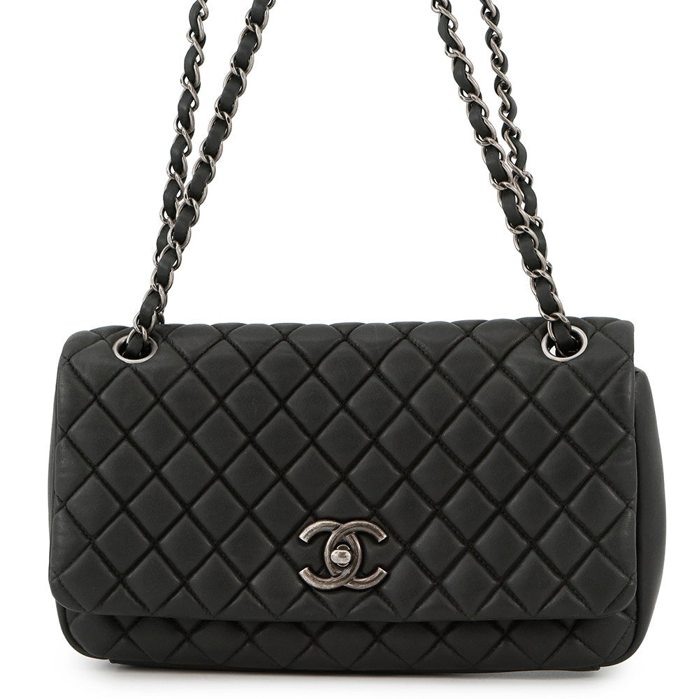 CHANEL Matelasse Single Flap WChainShoulder Black Sparkle Leather