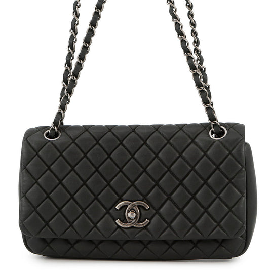 CHANEL Matelasse Single Flap WChainShoulder Black Sparkle Leather