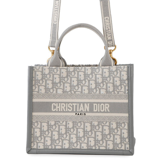 Dior Book Tote in Dior Oblique Embroidery GrayM1325CZBB_M20I Canvas Leather Size Small
