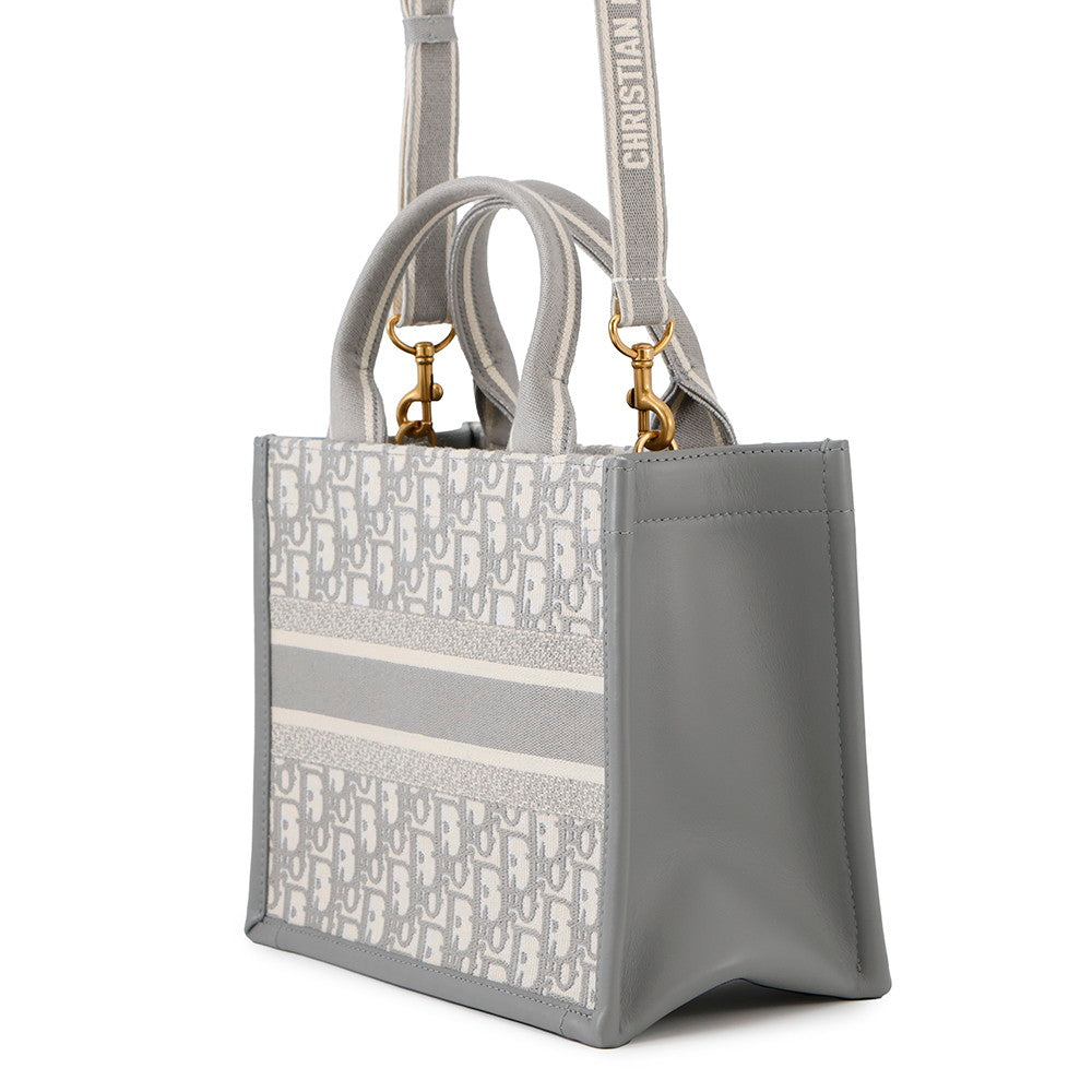 Dior Book Tote in Dior Oblique Embroidery GrayM1325CZBB_M20I Canvas Leather Size Small