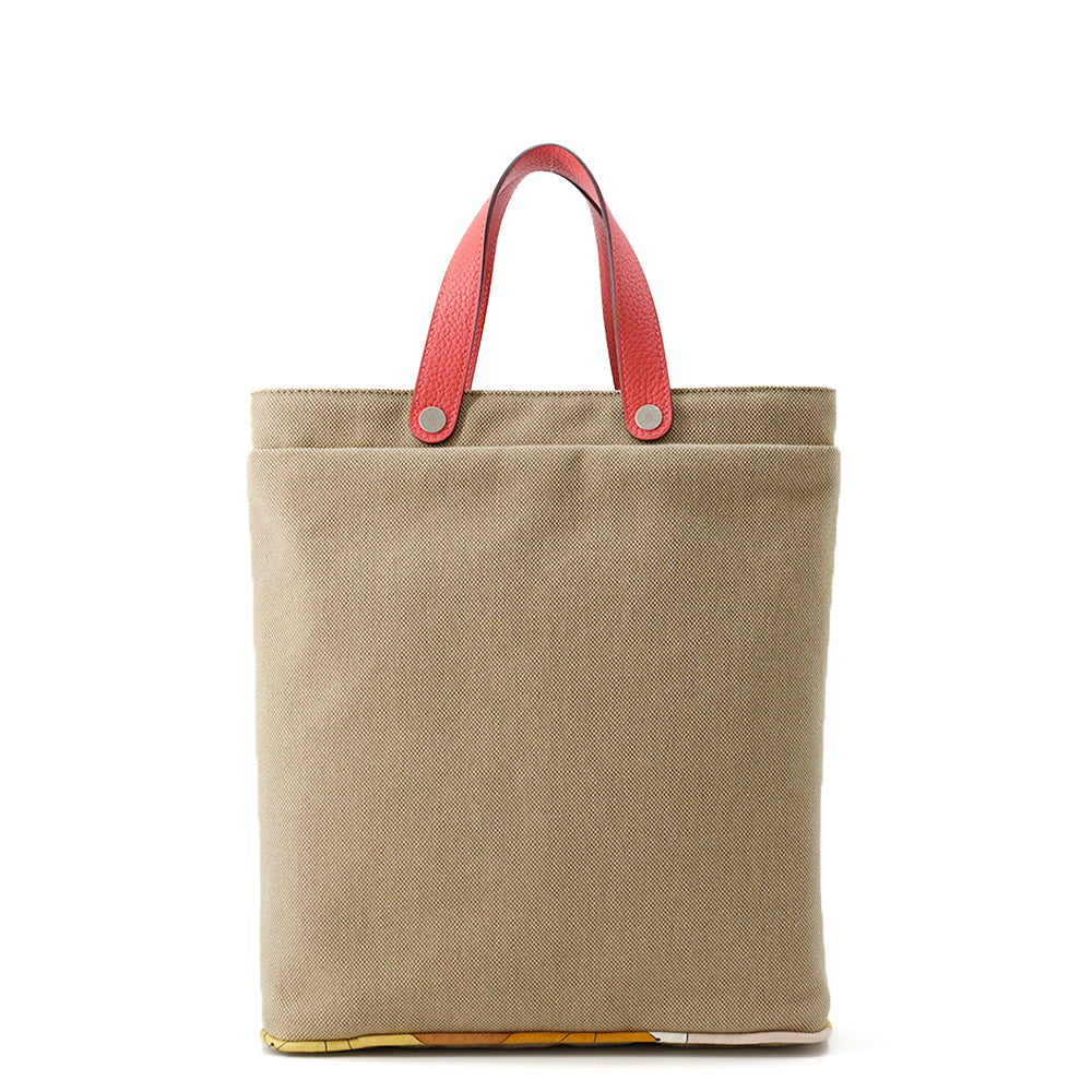 HERMES Petit H Tote Bag Natural/Rose Azalee Toile H Taurillon Clemence