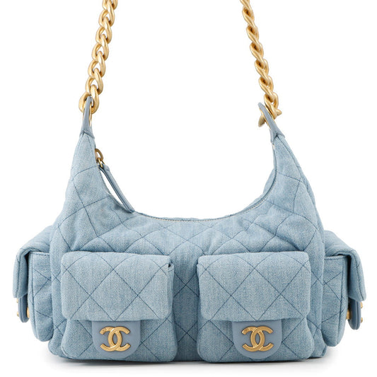 CHANEL Matelasse Hobo Shoulder Bag Light BlueAS5339 Denim