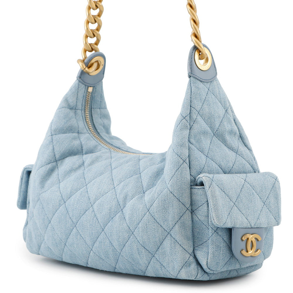 CHANEL Matelasse Hobo Shoulder Bag Light BlueAS5339 Denim