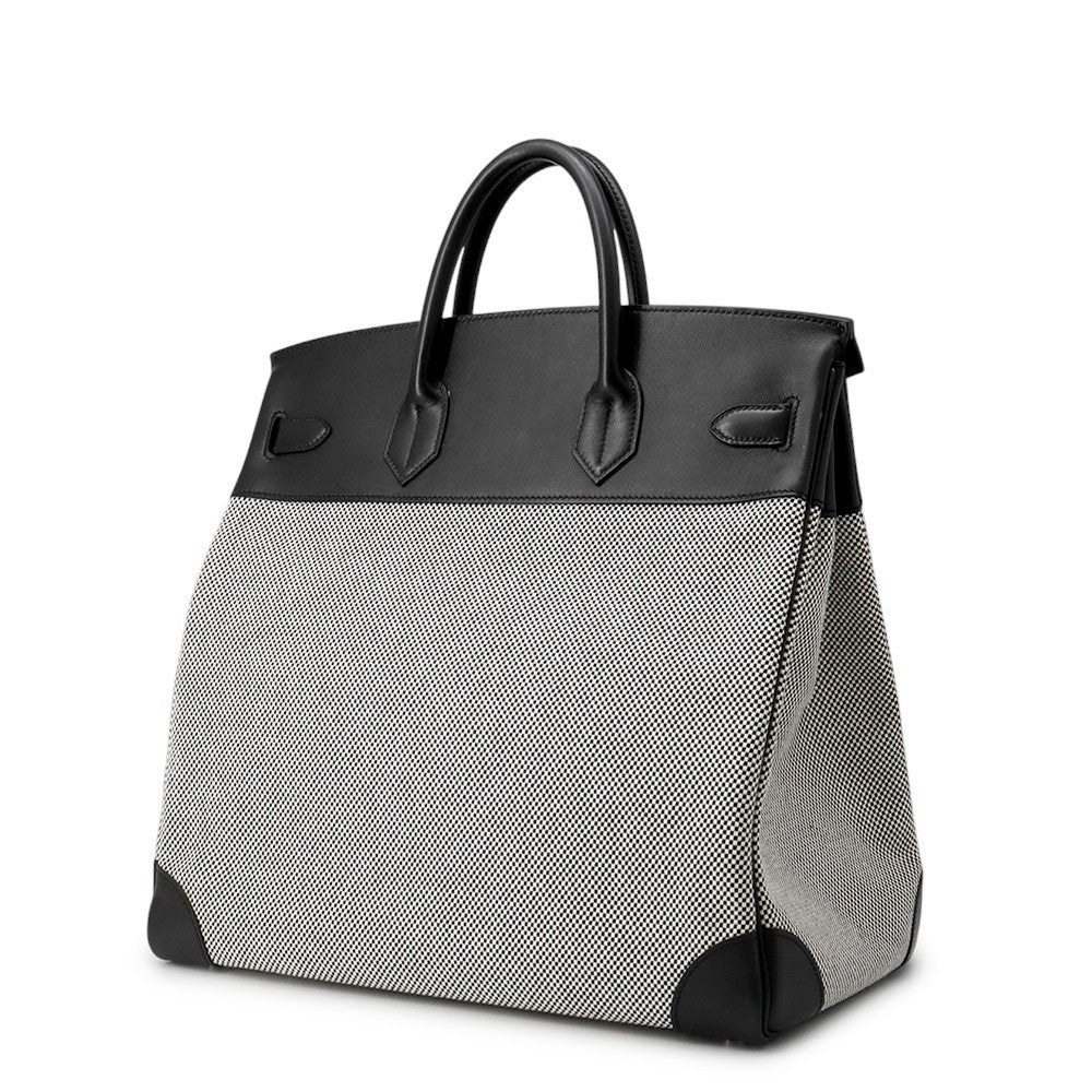 HERMES HAUT A COURROIES Black/Ecru Toile GM Evercolor Size 40
