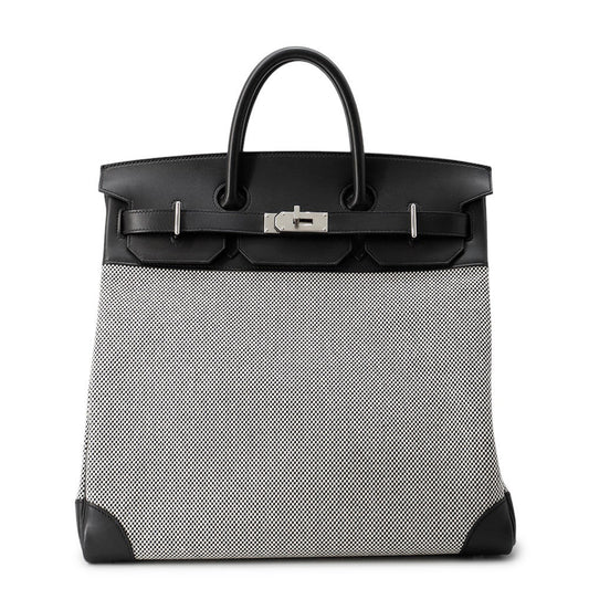 HERMES HAUT A COURROIES Black/Ecru Toile GM Evercolor Size 40