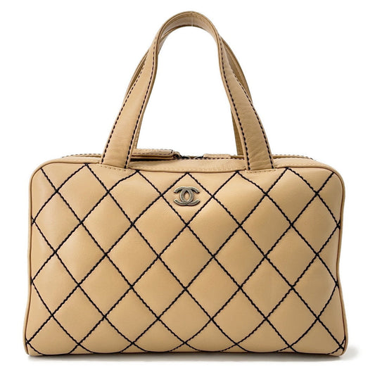 CHANEL Wild Stitch Matelasse Handbag BeigeA14692 Calf Leather