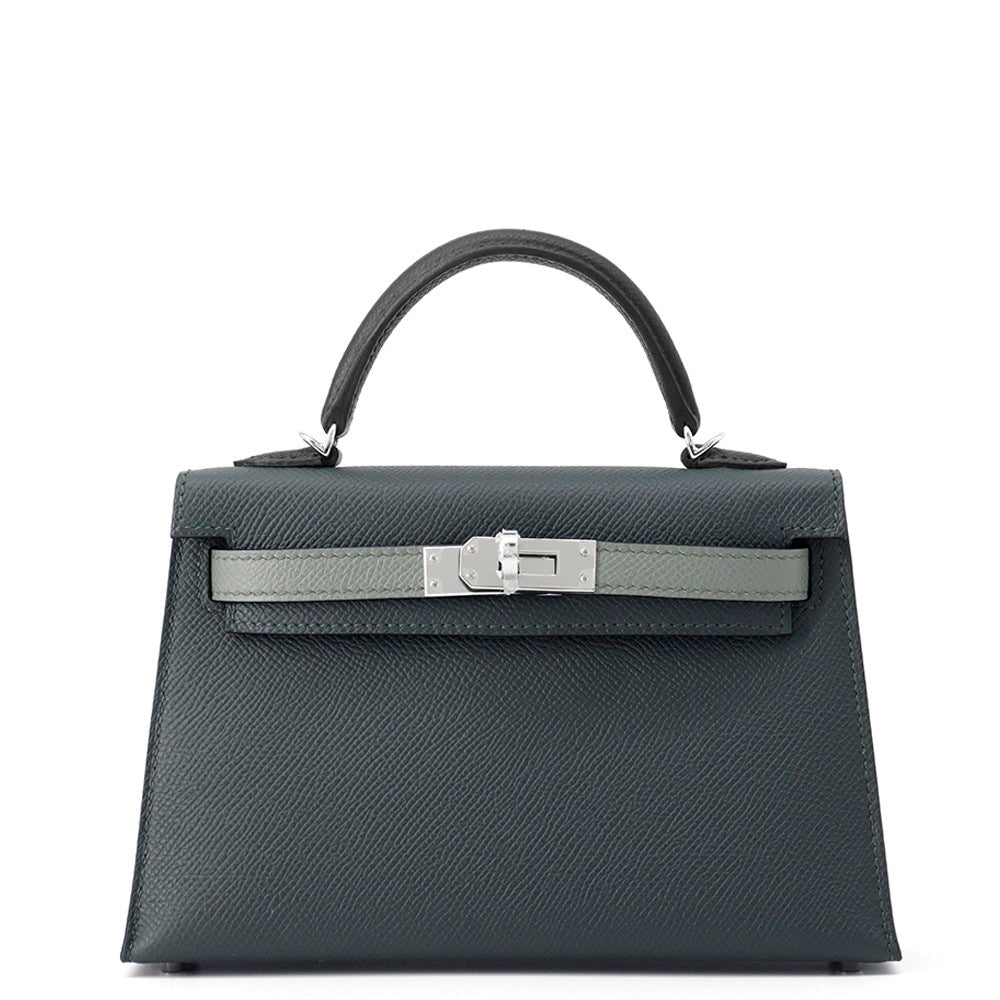 HERMES Mini Kelly 2 Tricolor Vert Mangrove/Vert Almond/Black Epsom