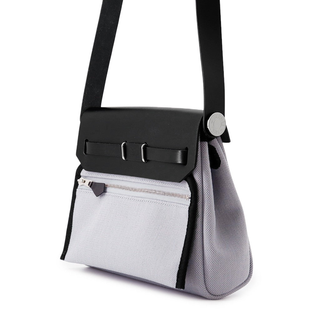 HERMES Herbag zip Black/Green Pantan Toile Military Vache Hunter Leather Size Mini