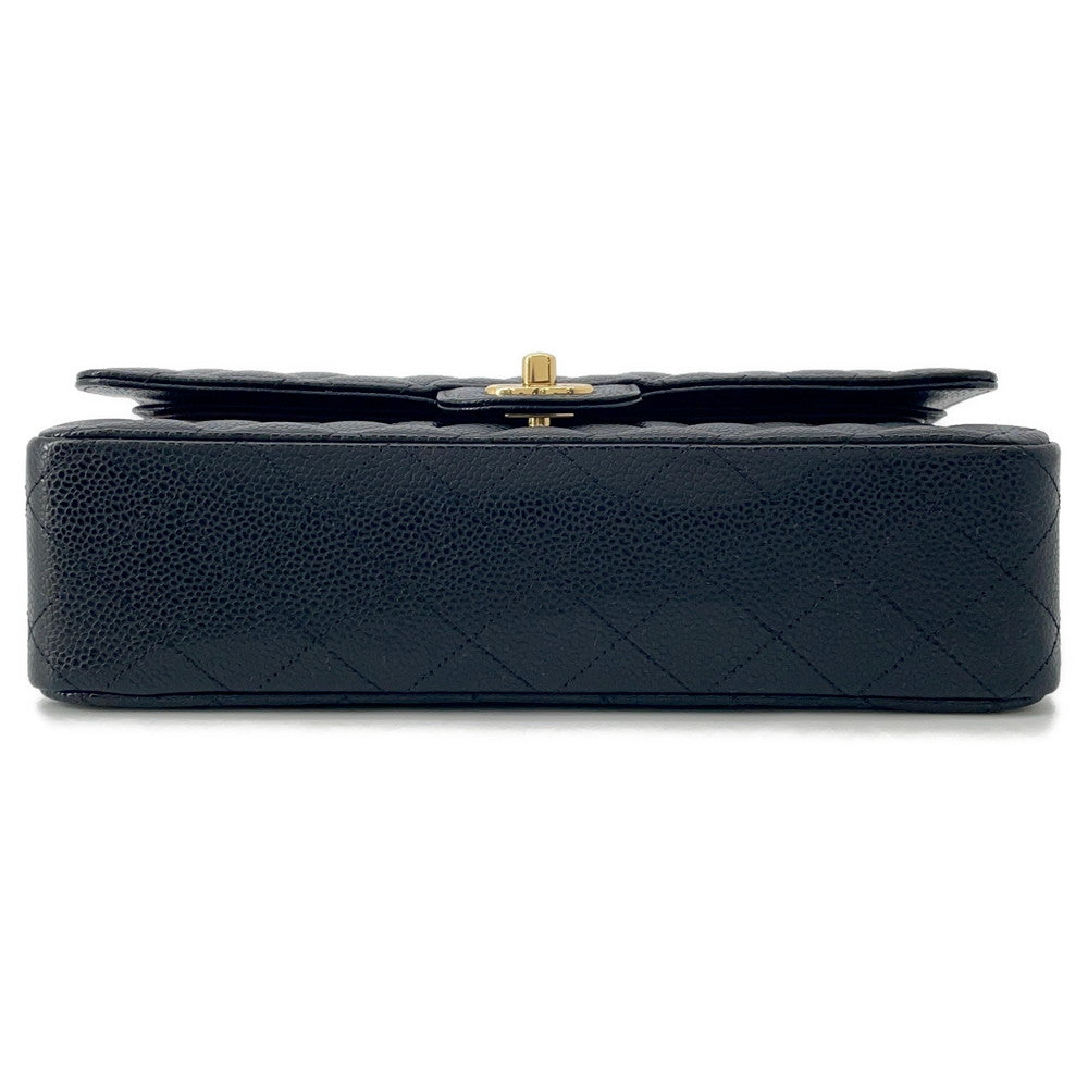 CHANEL Matelasse W-Flap W-Chain Shoulder Bag BlackA01112 Caviar Leather Size 25