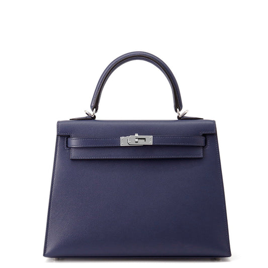 HERMES Kelly Sellier Blue Encre Veau Madame Size 25