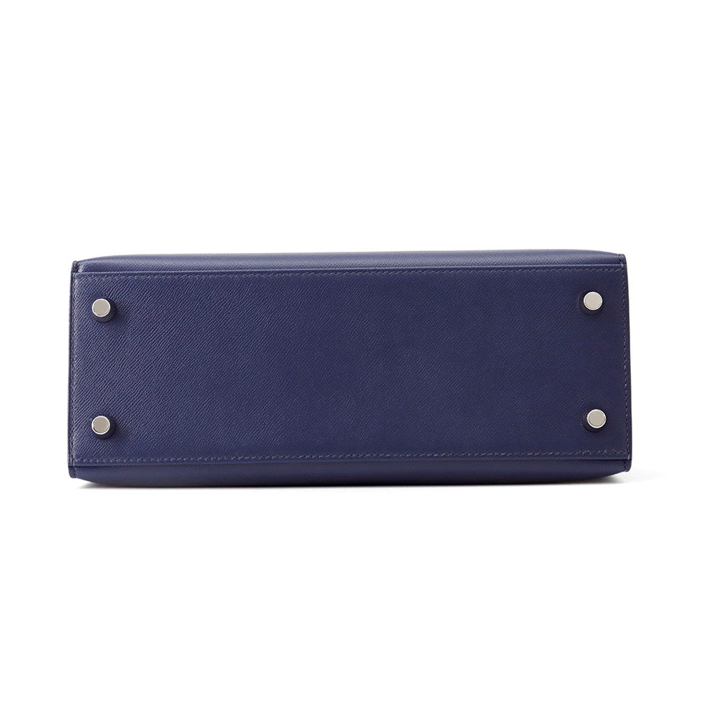 HERMES Kelly Sellier Blue Encre Veau Madame Size 25