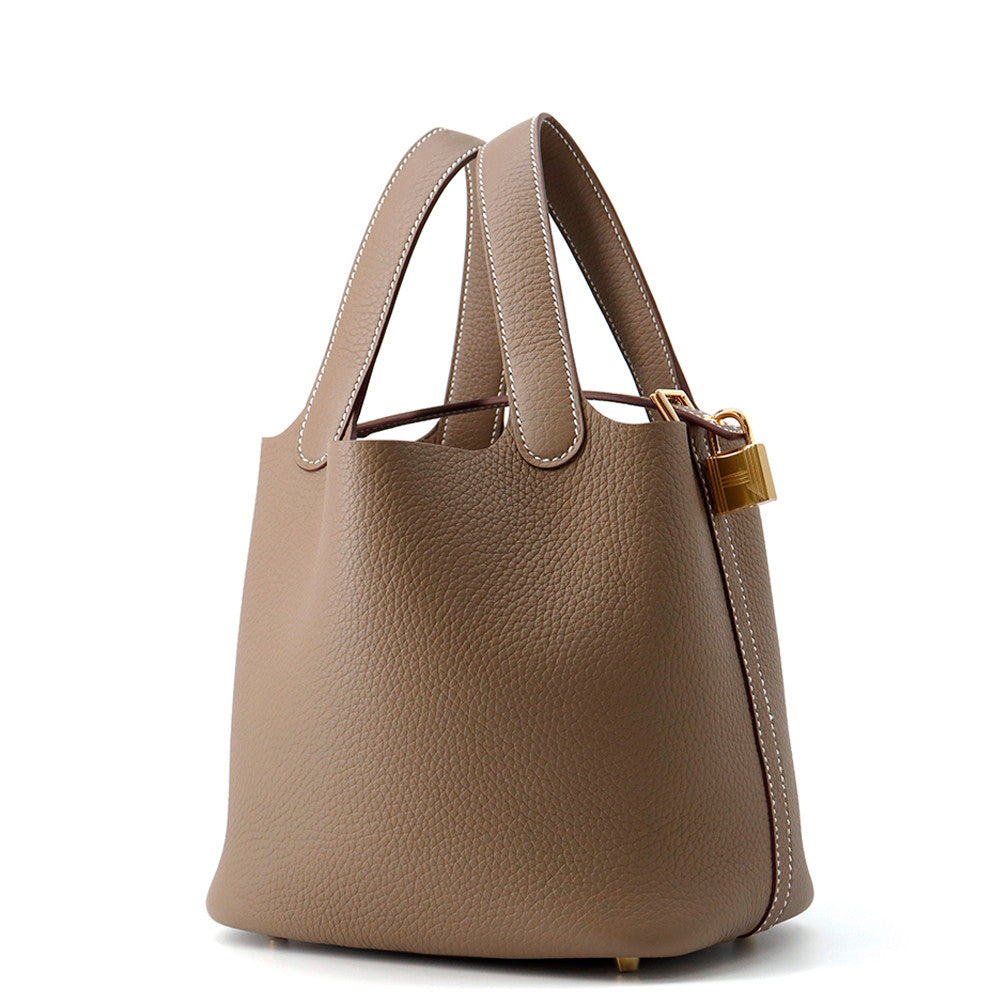 HERMES Picotin Padlock Etoupe Taurillon Clemence Size PM