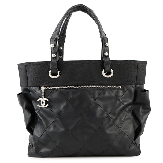 CHANEL Paris-Biarritz Tote Bag BlackA34210 Leather Canvas Size GM