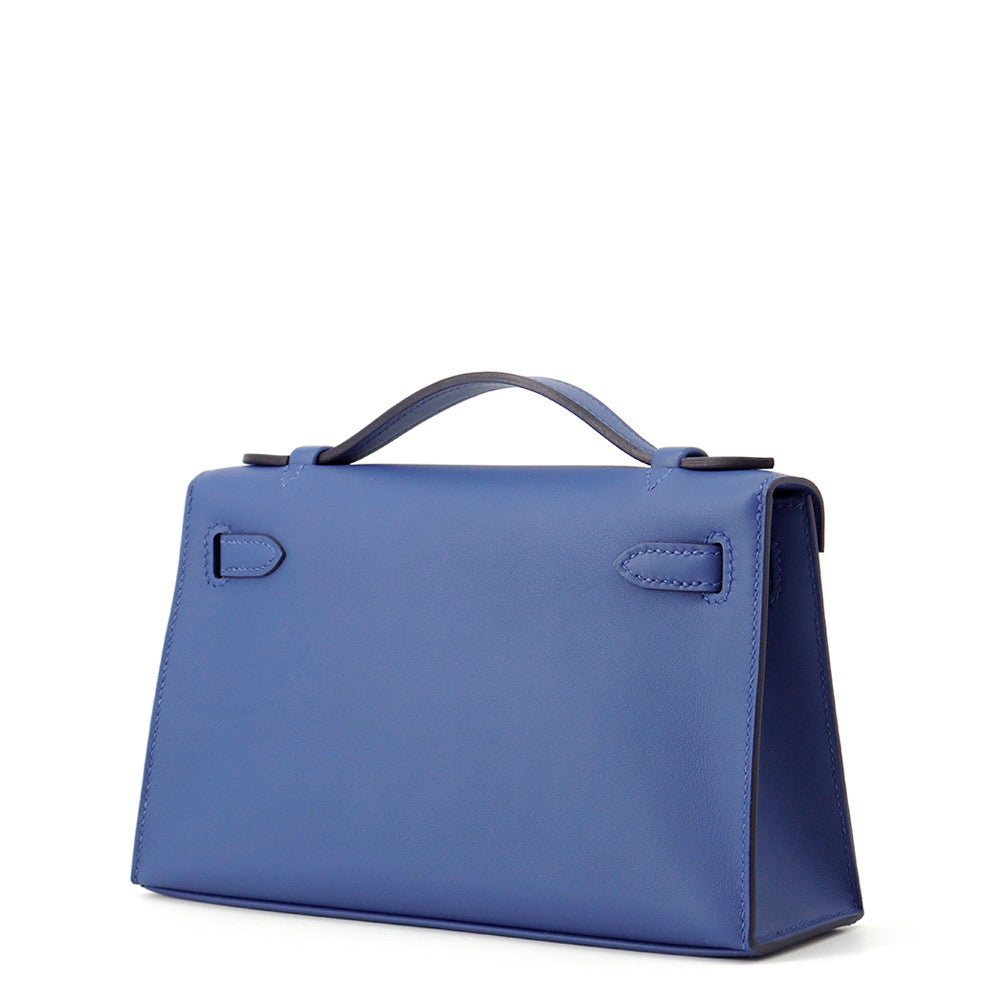 HERMES PochetteKelly Blue Tie Swift Leather