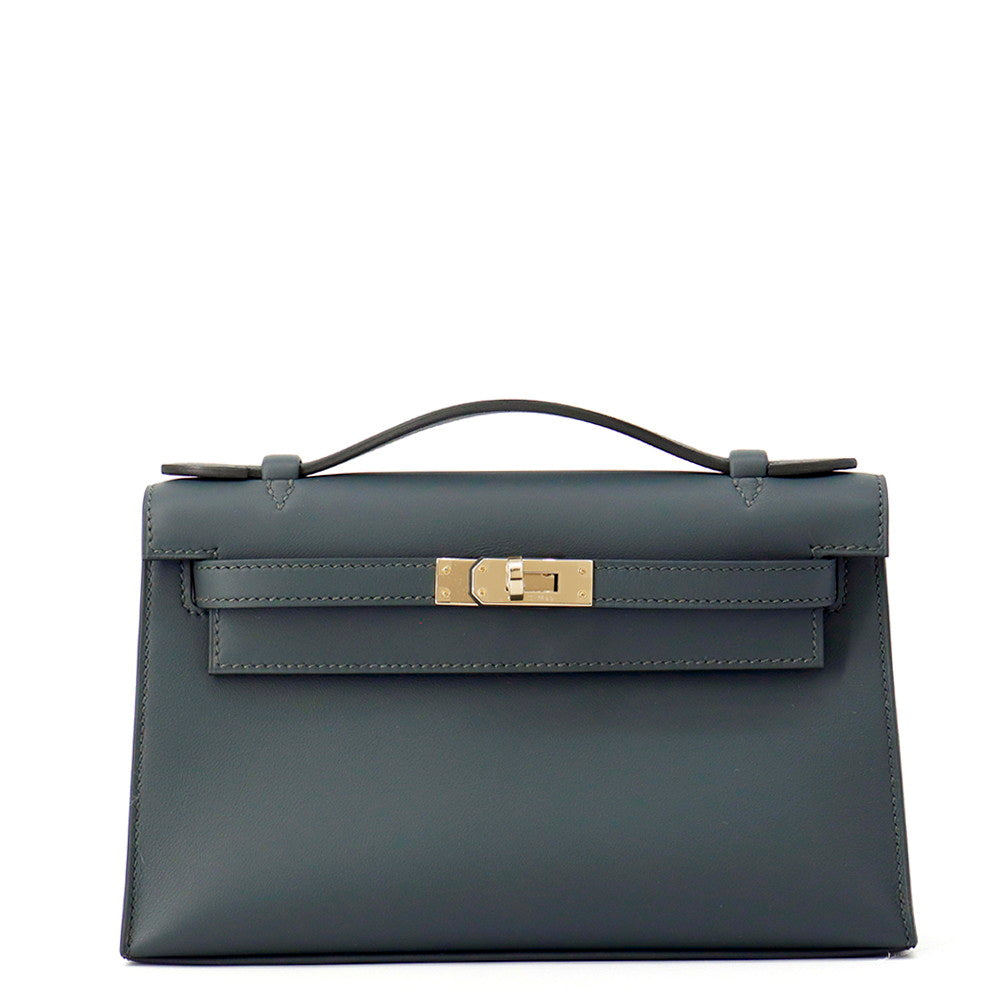 HERMES PochetteKelly Vert Mangrove Swift Leather