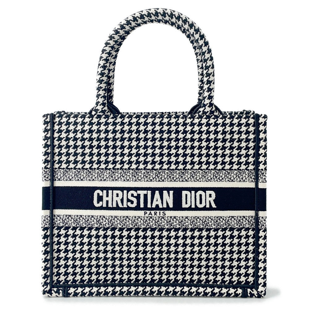 Dior Book Tote Houndstooth Pattern White/Black Canvas Size Small