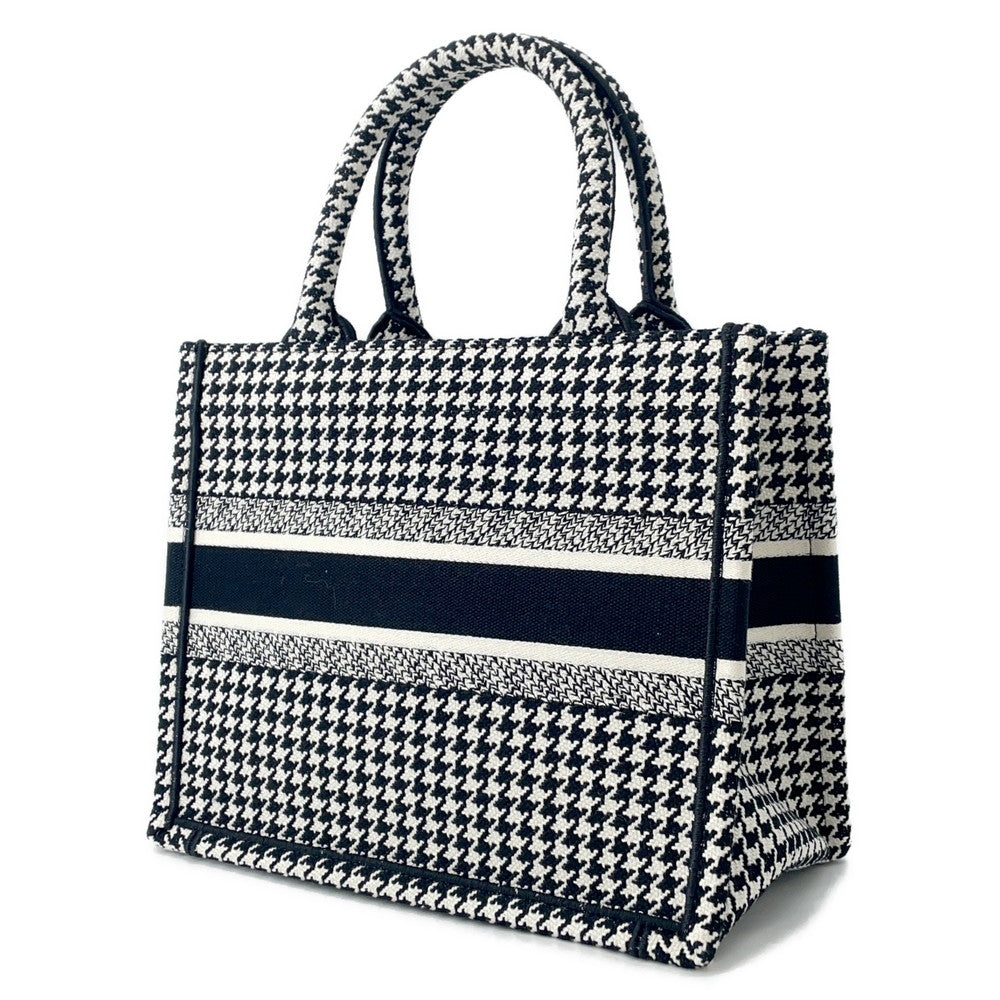 Dior Book Tote Houndstooth Pattern White/Black Canvas Size Small