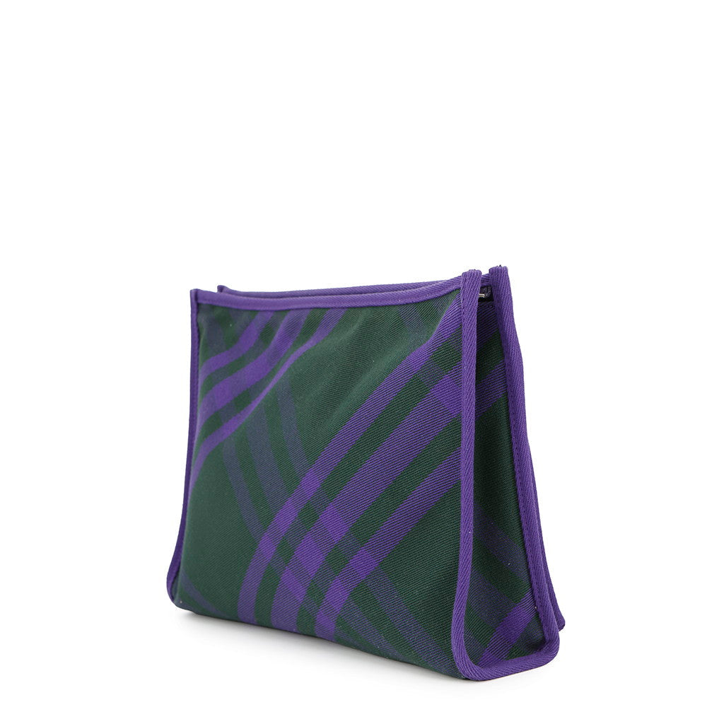 BURBERRY Check Pattern Clutch Bag Purple/Green8074939 Canvas