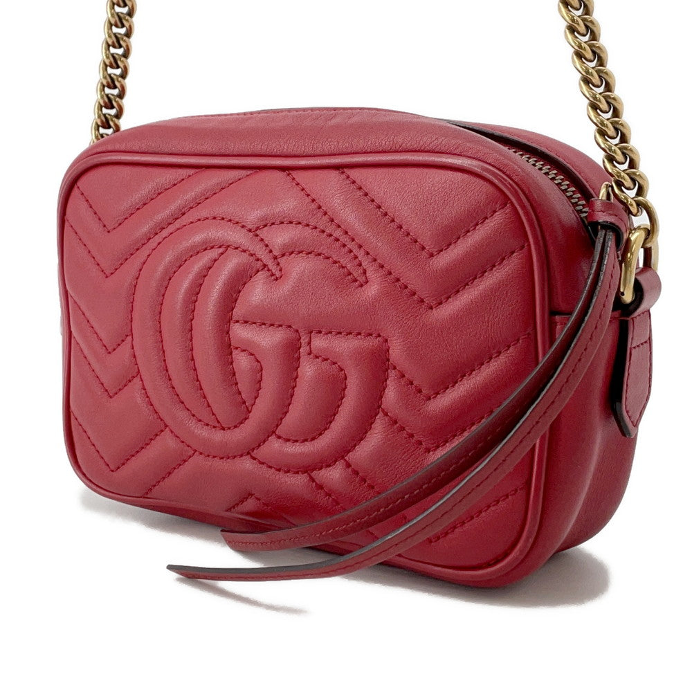 GUCCI GG Marmont Mini Shoulder Bag Red/Beige448065 Leather Size Mini