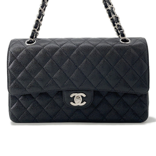 CHANEL Matelasse W Flap ChainShoulder Bag BlackA01112 Caviar Leather Size 25