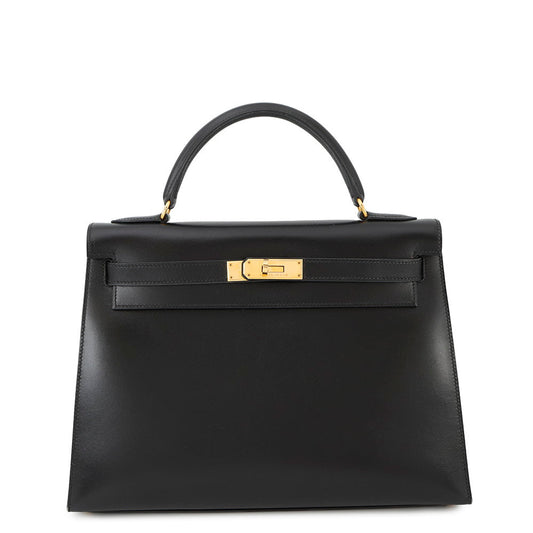 HERMES Kelly Sellier Black Box Calf Leather Size 32