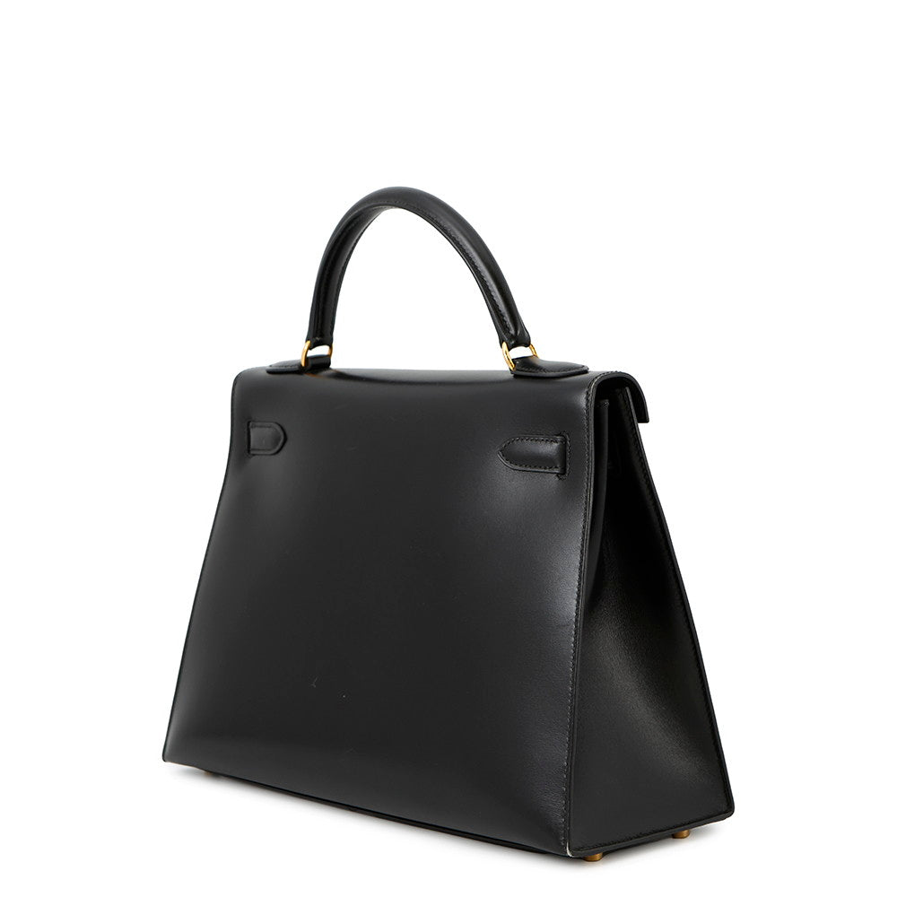 HERMES Kelly Sellier Black Box Calf Leather Size 32