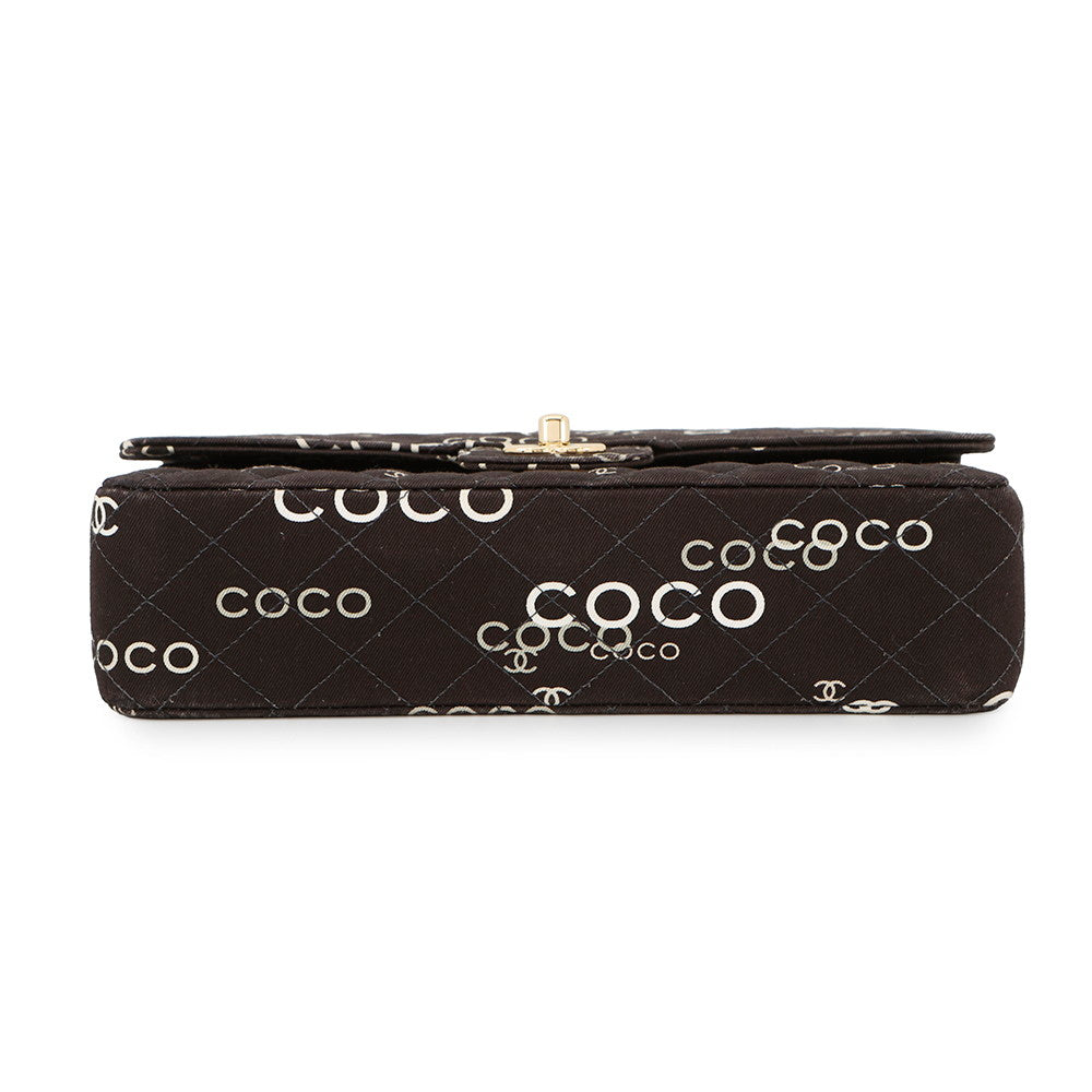 CHANEL Matelasse Double Flap Chain Shoulder COCO Print BlackA01112 Canvas Size 25