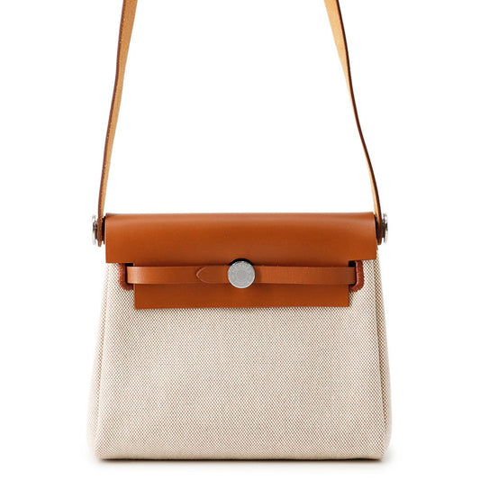 HERMES Herbag zip Fove Toile H Vache Hunter Leather Size Mini