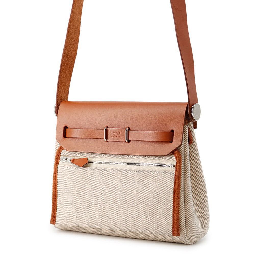 HERMES Herbag zip Fove Toile H Vache Hunter Leather Size Mini