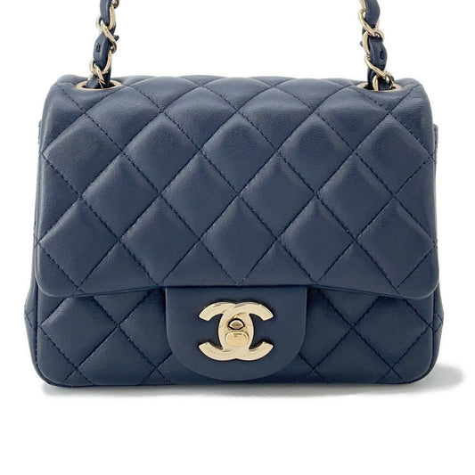 CHANEL Matelasse Single Flap Chain Shoulder NavyA35200 Lambskin Size 17