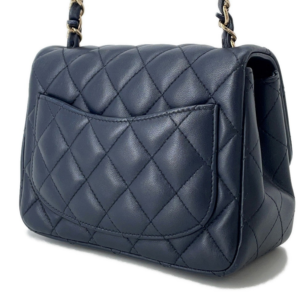 CHANEL Matelasse Single Flap Chain Shoulder NavyA35200 Lambskin Size 17